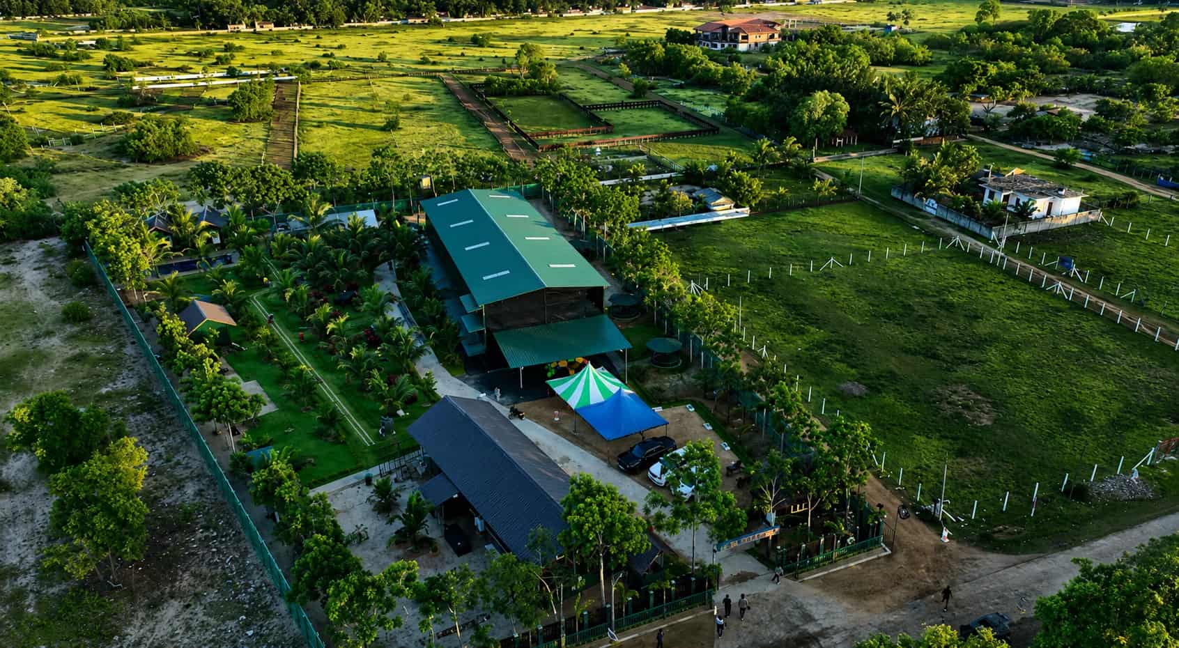 Aerial view of the Chill Hutz resort grounds in Batticaloa